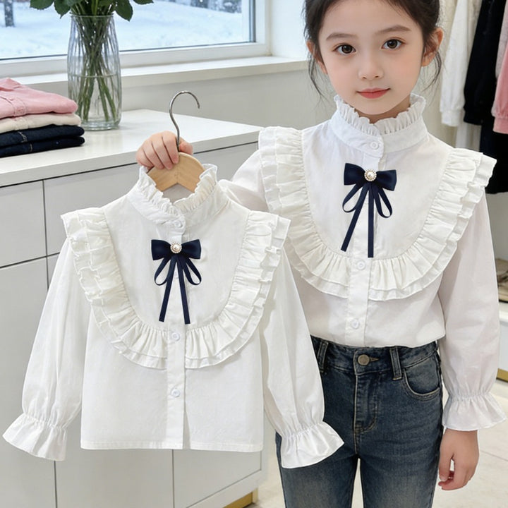 Mädchen elegante Rüschenbluse mit dekorativem Schleifenverschluss Drune