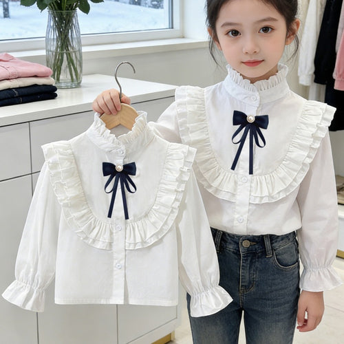 Mädchen elegante Rüschenbluse mit dekorativem Schleifenverschluss Drune