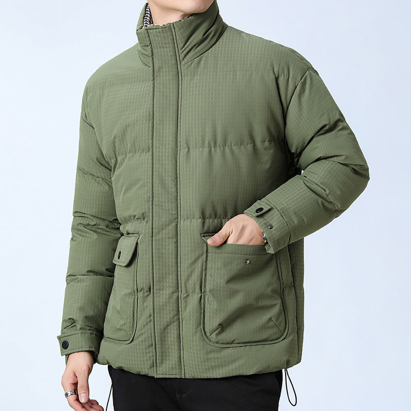 Unisex Wattierte Steppjacke mit großen Pattentaschen, Stehkragen und Ripstop-Struktur Drune