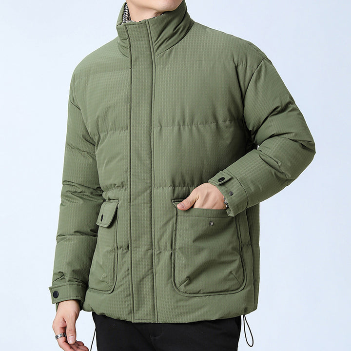 Unisex Wattierte Steppjacke mit großen Pattentaschen, Stehkragen und Ripstop-Struktur Drune