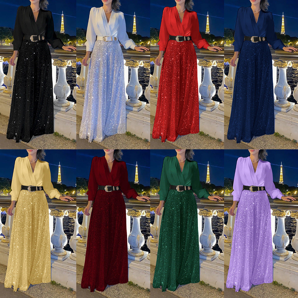 Damen Funkelndes Abendkleid mit elegantem Oberteil und glitzerndem Rock Drune