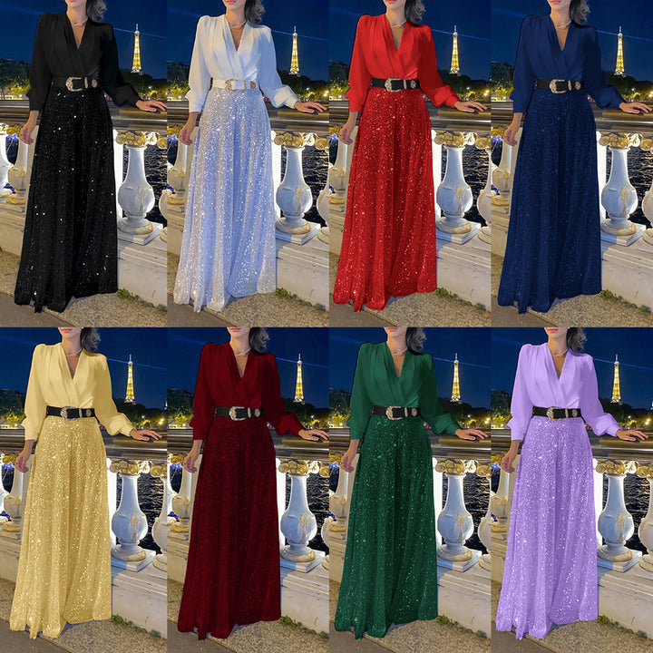 Damen Funkelndes Abendkleid mit elegantem Oberteil und glitzerndem Rock Drune