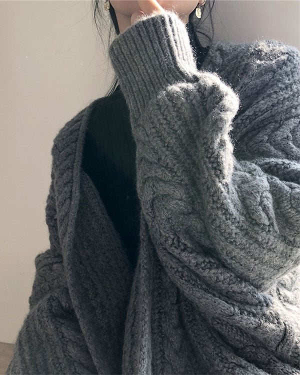 Drune Retro einfach verdickt lose verdrehte lange Strickjacke