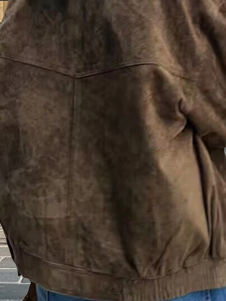 Damen lässige Wildlederjacke mit praktischen Taschen und hochgeschlossenem Kragen Drune
