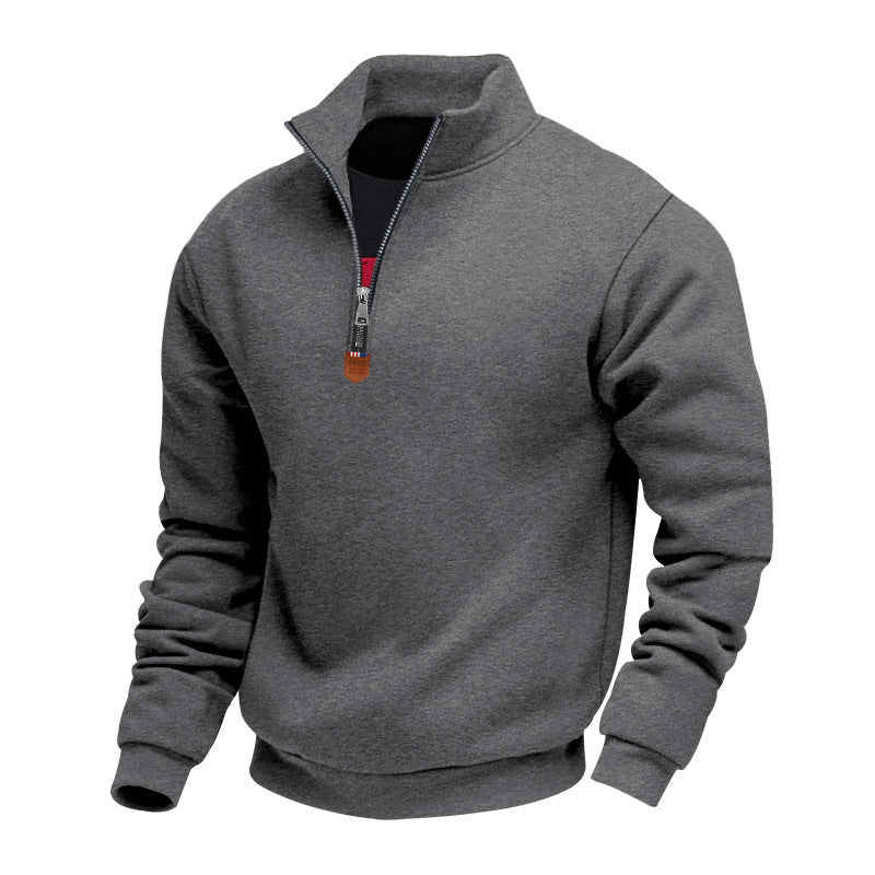 Herren nan Premium-Halbzip-Sweatshirt mit hohem Stehkragen, robustem Reißverschluss und geripptem Saum Drune
