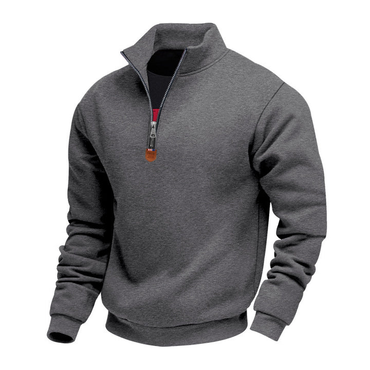 Herren nan Premium-Halbzip-Sweatshirt mit hohem Stehkragen, robustem Reißverschluss und geripptem Saum Drune