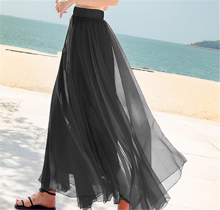 Damen nan fließender Maxirock aus Chiffon mit elastischem Bund und mehrlagigem Volant Drune