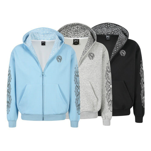 Unisex Kapuzenpullover im Urban‑Gothic‑Print mit geripptem Saum Drune