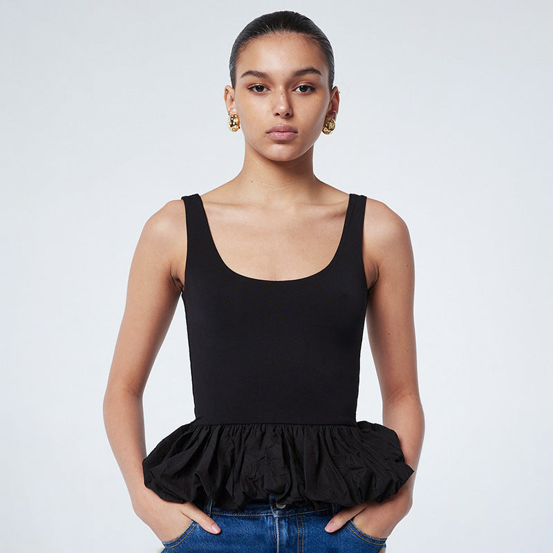 Damen Top mit voluminösem Rüschensaum Drune