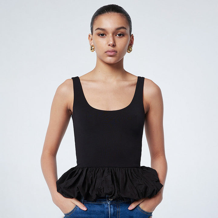 Damen Top mit voluminösem Rüschensaum Drune