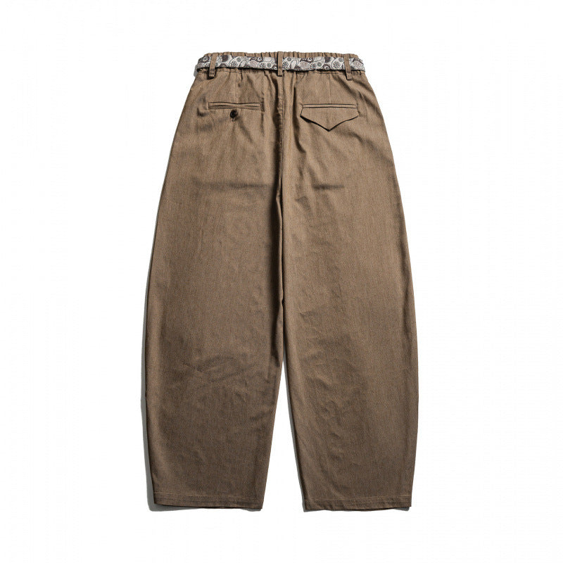 Herren Weite Highwaist Plissée-Hose mit elastischem Bund und bedrucktem Tunnelzug Drune