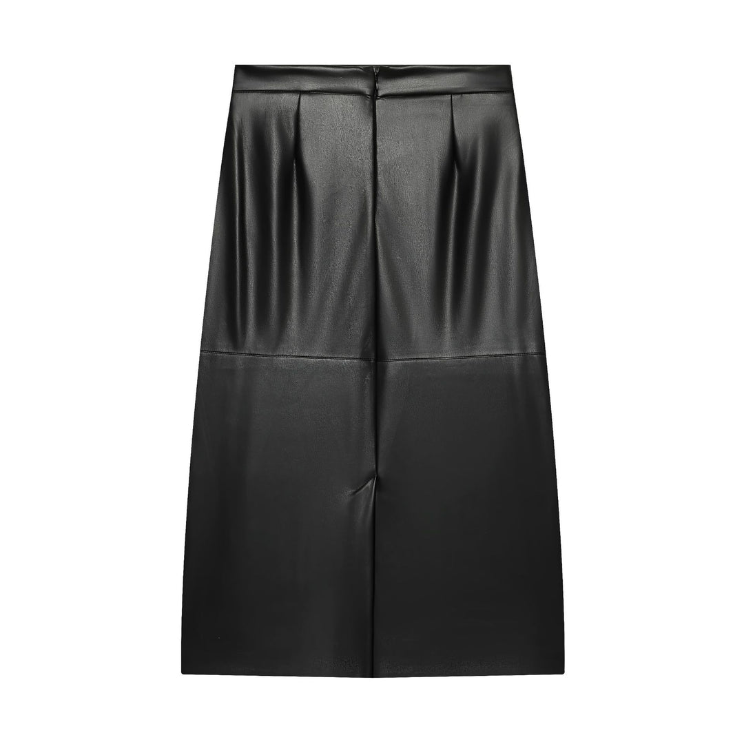 Damen A‑Linien‑Midirock aus Kunstleder mit hoher Taille Drune