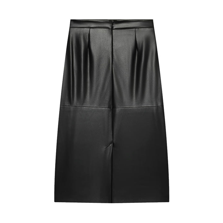 Damen A‑Linien‑Midirock aus Kunstleder mit hoher Taille Drune