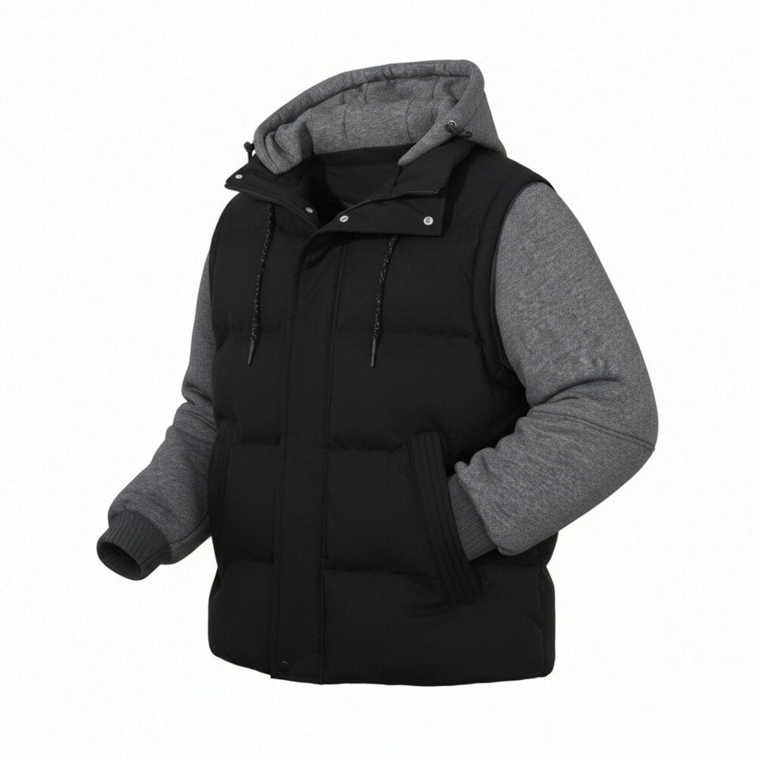 Herren Gepolsterte Hybrid-Kapuzenweste mit Sweatärmeln und Steppkörper Drune