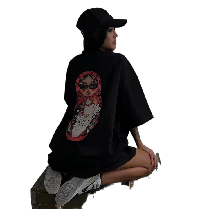 Damen Kreatives Oversized T-Shirt mit flippigem Grafikdruck Drune