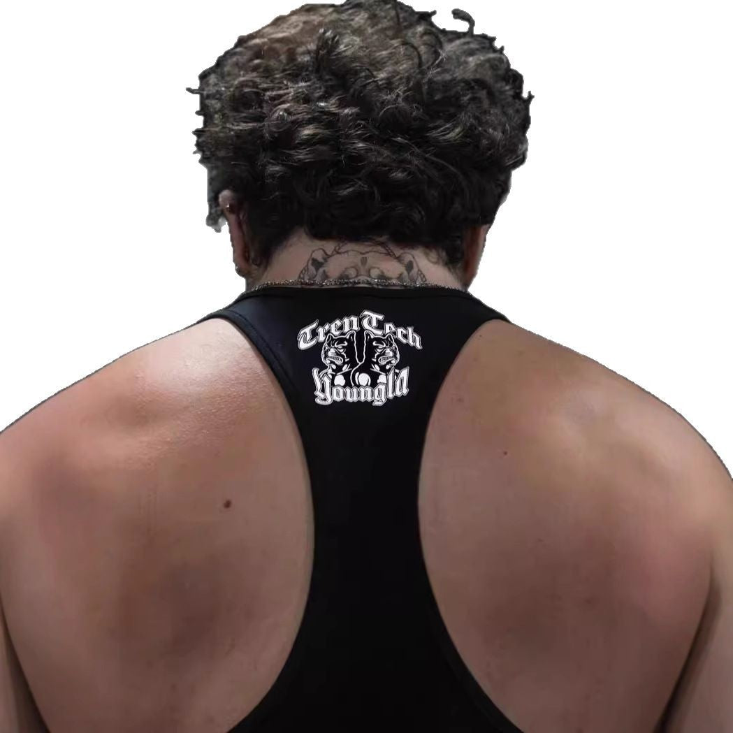 Herren nan figurbetontes Fitness-Tanktop mit Bulldoggen-Grafik und extra tiefen Armausschnitten Drune