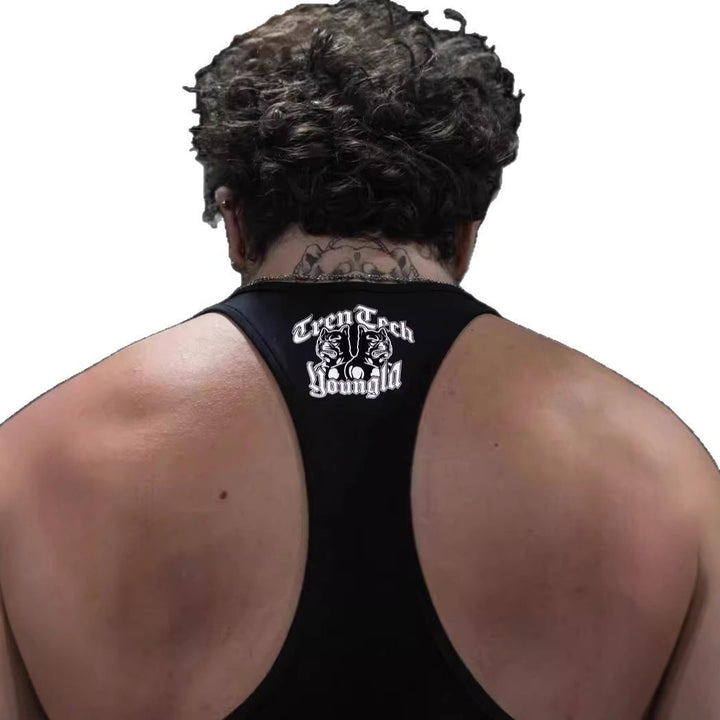 Herren nan figurbetontes Fitness-Tanktop mit Bulldoggen-Grafik und extra tiefen Armausschnitten Drune
