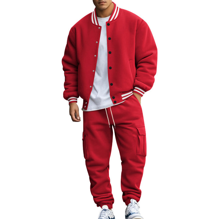 Herren nan sportives College-Set aus Sweatjacke mit Druckknöpfen und Cargo-Jogginghose mit Tunnelzug Drune