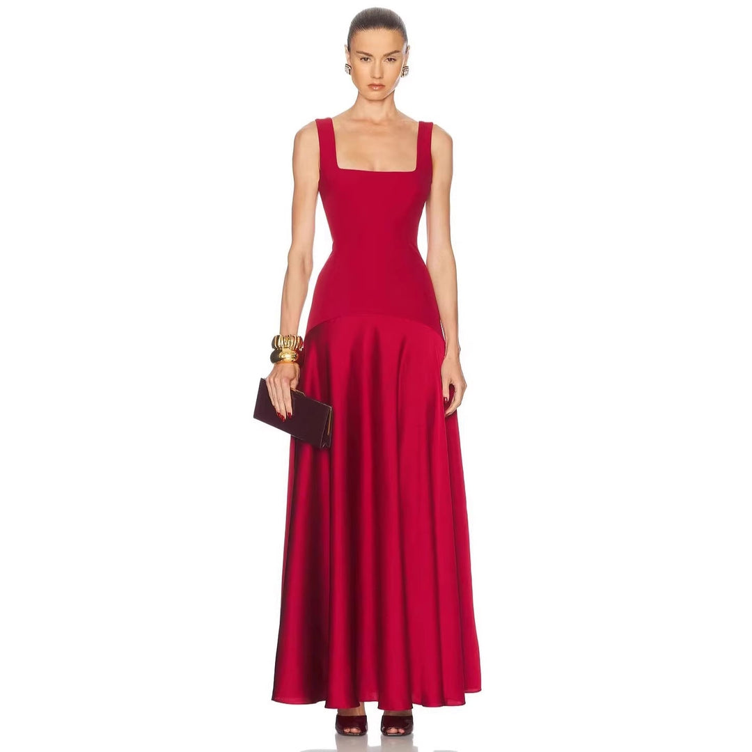 Damen Elegantes Maxikleid mit A-Linien-Silhouette und schmalen Trägern Drune