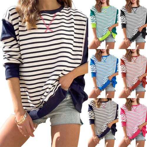 Damen gestreifter Sweatshirt mit übergroßem Schnitt Drune