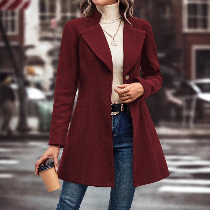 Damen eleganter Wintermantel mit asymmetrischem Schnitt und hohem Kragen Drune