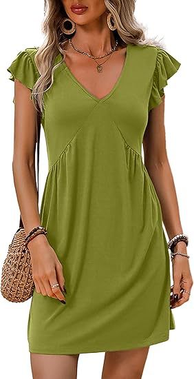 Damen V-Ausschnitt Sommerkleid mit Rüschenelementen Drune