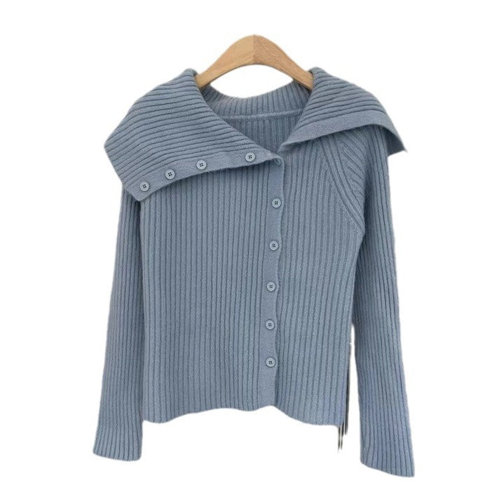Damen Strickjacke mit schickem Kragen und Knopfdetails Drune