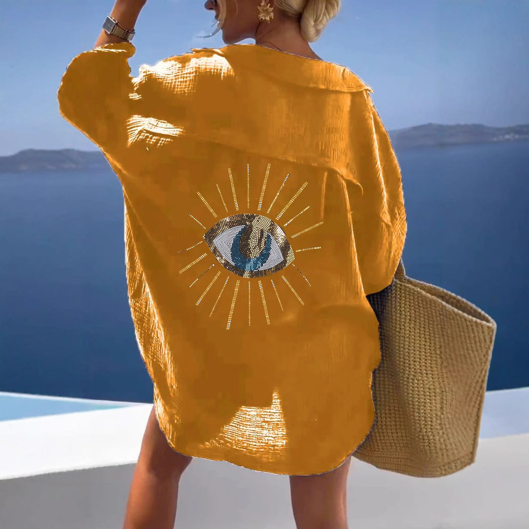 Damen Langarm-Hemdjacke mit auffälligem Augenprint Drune