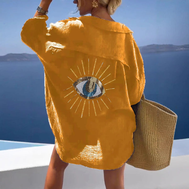 Damen Langarm-Hemdjacke mit auffälligem Augenprint Drune