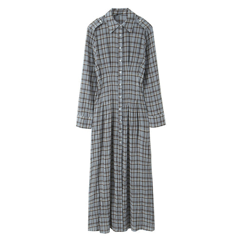 Damen Maxikleid im Hemdblusenstil mit durchgehender Knopfleiste und taillierter Faltenpartie Drune