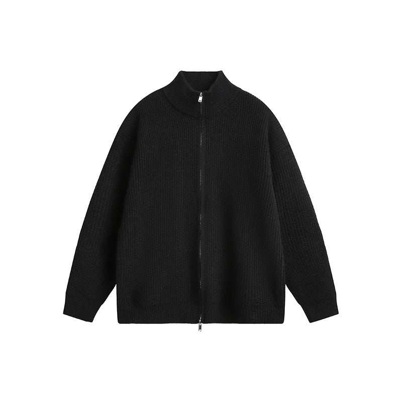 Herren Grobstrickjacke mit hohem Kragen und durchgehendem Reißverschluss Drune