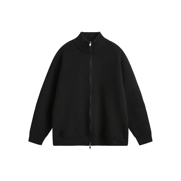 Herren Grobstrickjacke mit hohem Kragen und durchgehendem Reißverschluss Drune