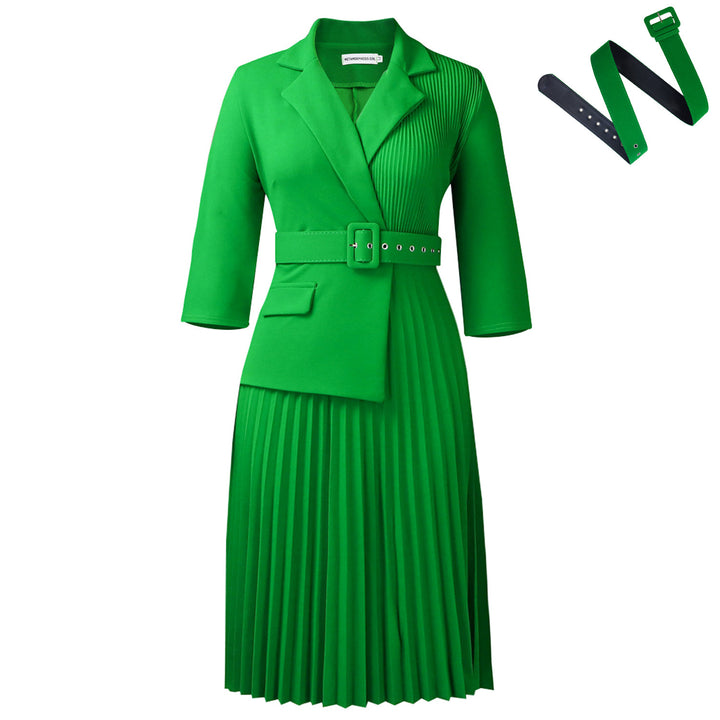 Damen Plissee Blazer-Kleid mit gleichzeitigem Taillengürtel Drune