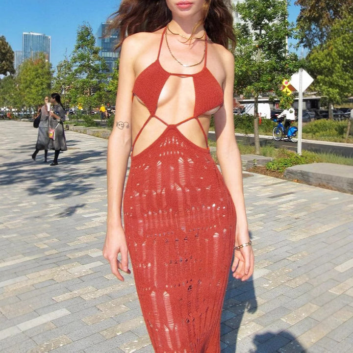 Damen Maxikleid mit raffiniertem Cut-Out-Design und zarten Trägern Drune