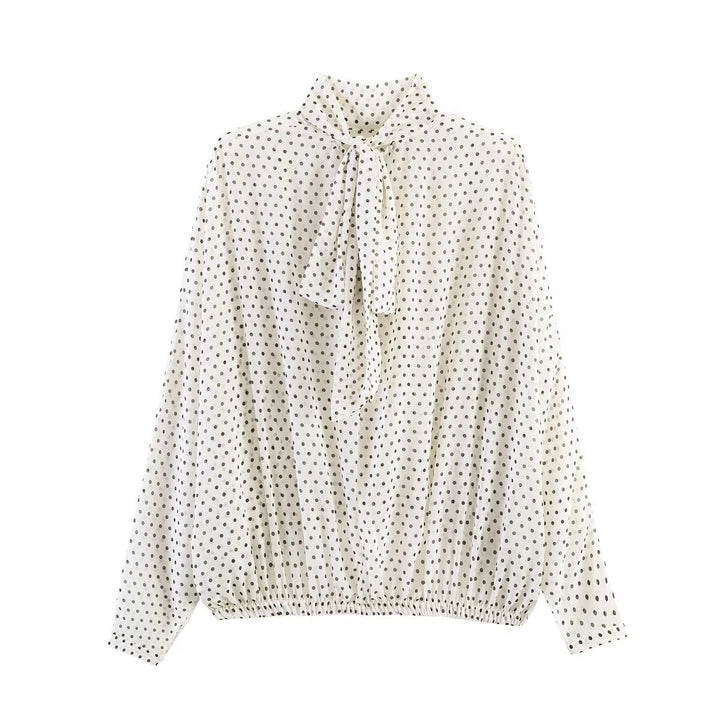 Damen Lockeres Blouson-Top mit Stehkragen, Tupfenmuster und elastischem Saum Drune