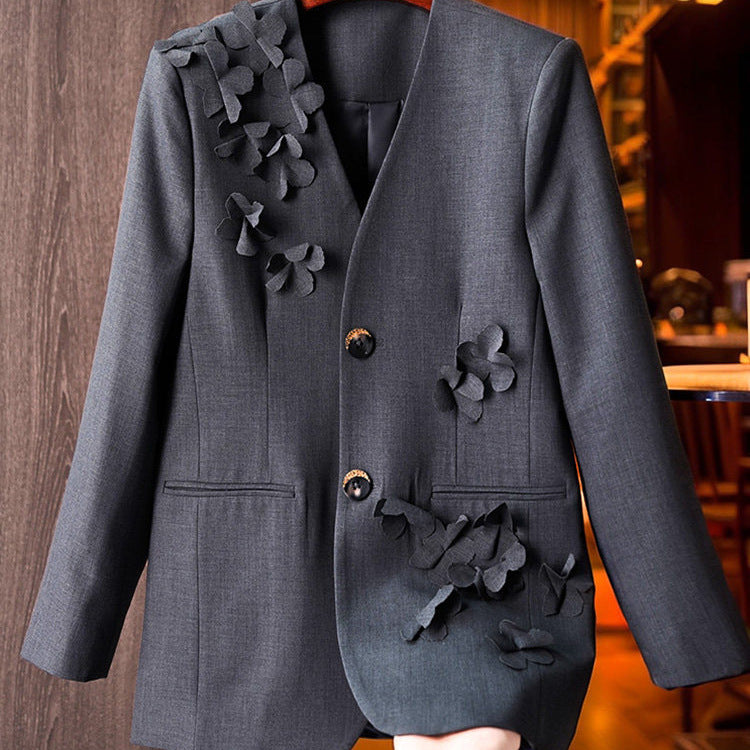 Damen Modischer Blazer mit 3D-Blüten-Details Drune