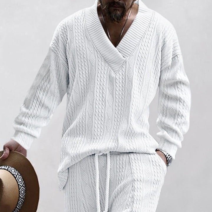 Herren lässiger Strickpullover mit V-Ausschnitt und Kabelmuster Drune