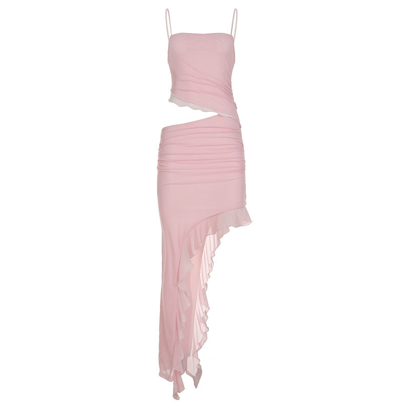 Damen elegantes Wickelkleid mit voluminösem Rüschensaum Drune