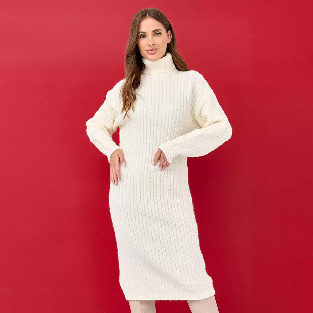 Damen Grobstrick Rollkragenpullover mit modernen Zopfmuster und lässigem Schnitt Drune