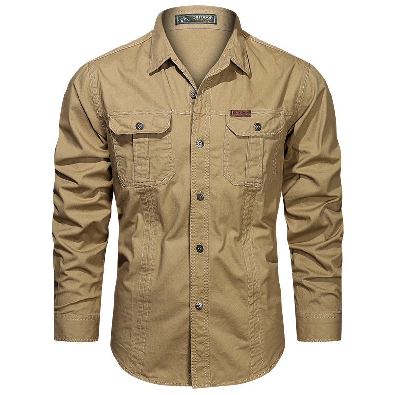 Herren nan robustes langärmeliges Outdoorhemd mit doppelten Brusttaschen und Button-Front Drune