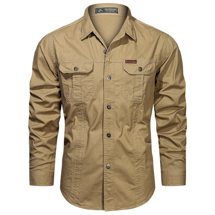 Herren nan robustes langärmeliges Outdoorhemd mit doppelten Brusttaschen und Button-Front Drune