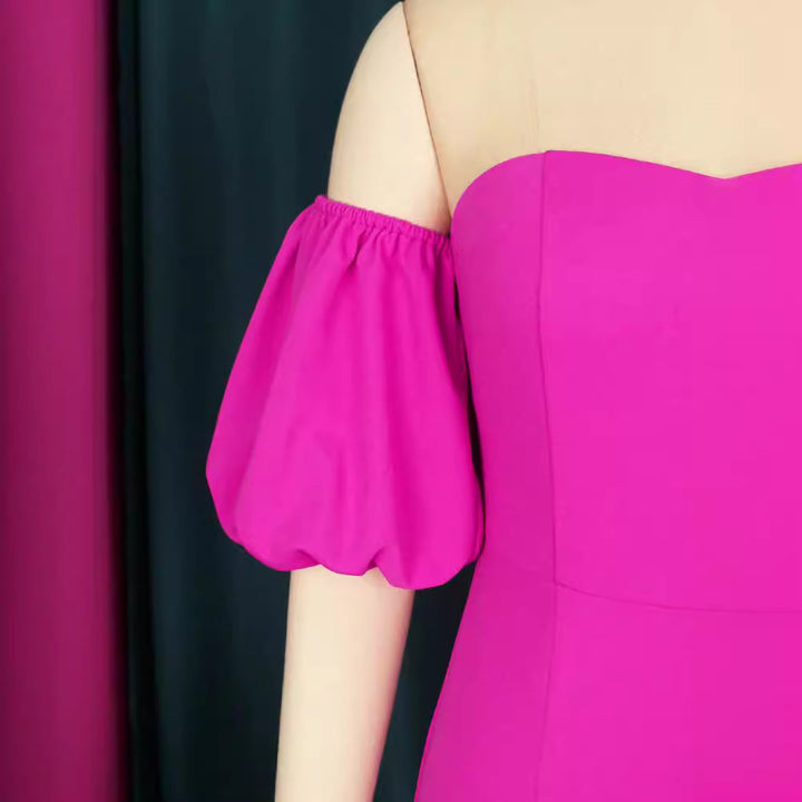 Damen Figurbetontes Abendkleid mit voluminösen Puffärmeln und Rüschenabschluss Drune