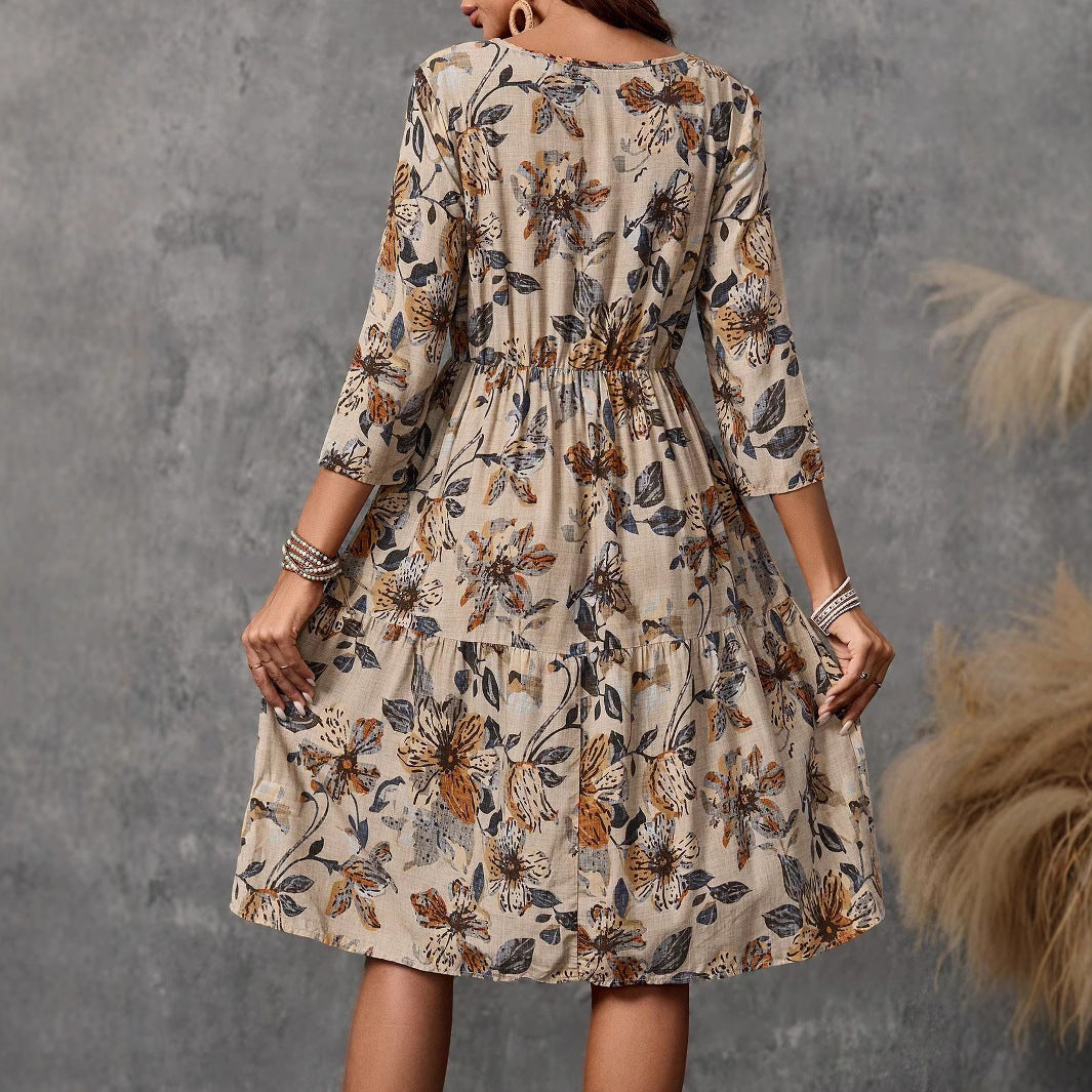 Damen Midikleid mit lockerem Schnitt und floralen Mustern Drune