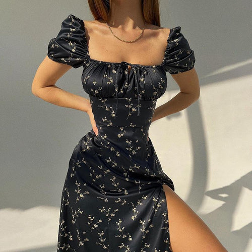 Damen Sommerliches Maxikleid mit floralen Mustern und tiefem Schlitz Drune