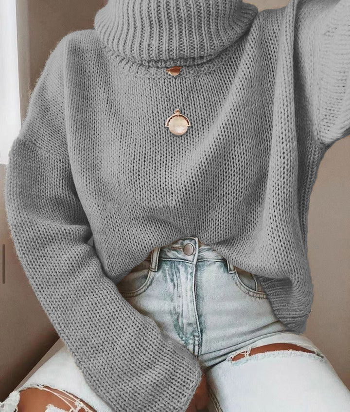 Damen Oversize Rollkragenpullover grobgestrickt mit weitem Schnitt Drune