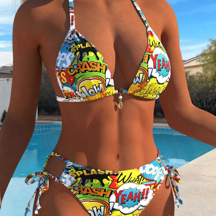 Damen Triangle-Bikini-Set mit verstellbaren Trägern und trendigen Schnürdetails Drune