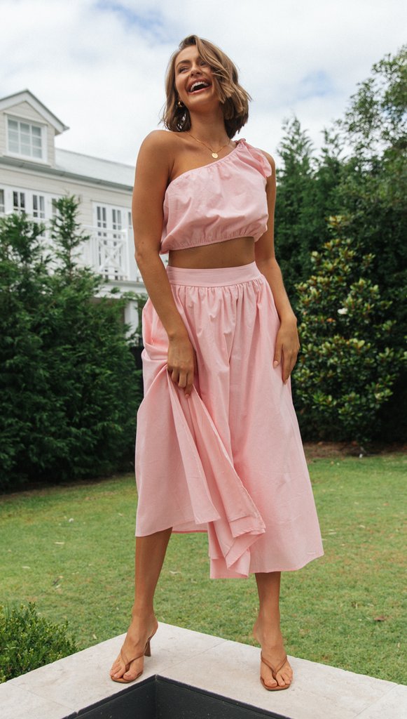 Damen Zweiteiliges Set mit asymmetrischem Oberteil und fließendem Rock Drune