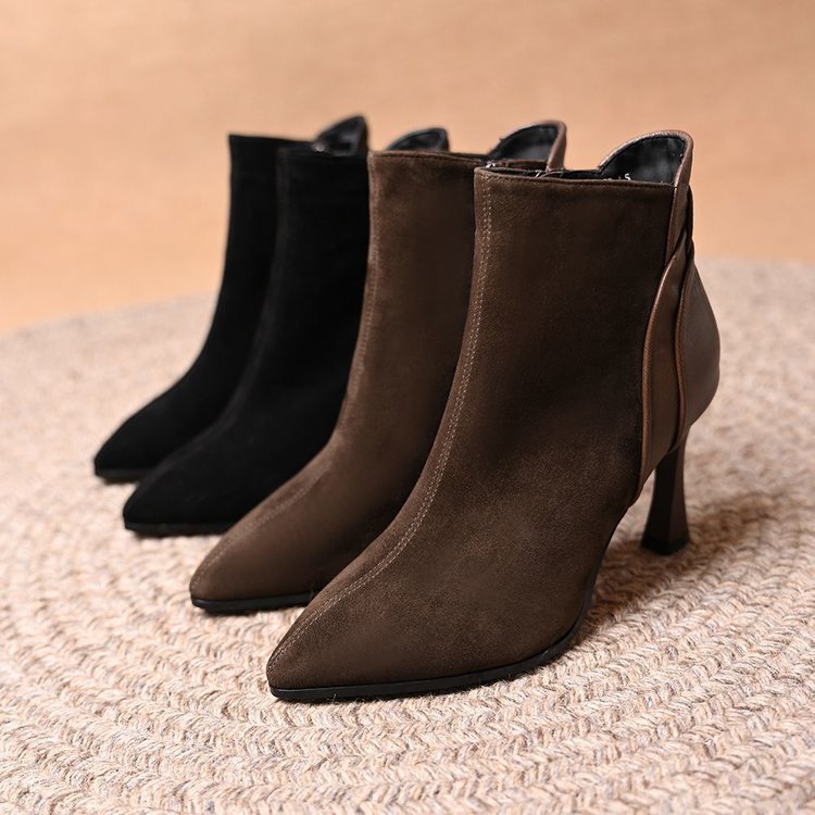 Damen Elegante Stiefeletten mit spitzen Zehen und hohem Absatz Drune