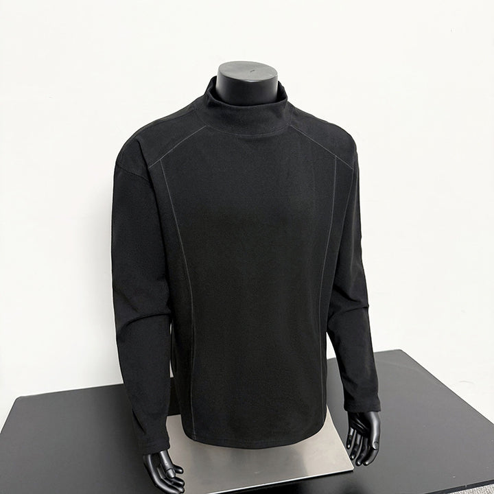 Herren Feines Mockneck‑Langarmshirt mit minimalistischen Ziernähten und entspannter Passform Drune