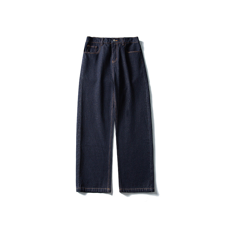 Damen High‑Waist gerade geschnittene Denim-Jeans mit weitem Bein und sichtbaren Kontrastnähten Drune